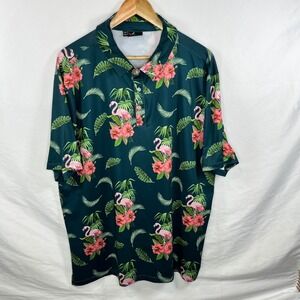 Yatta Golf Polo Shirt Flamingo Floral Print Moisture Wicking XXL‎
